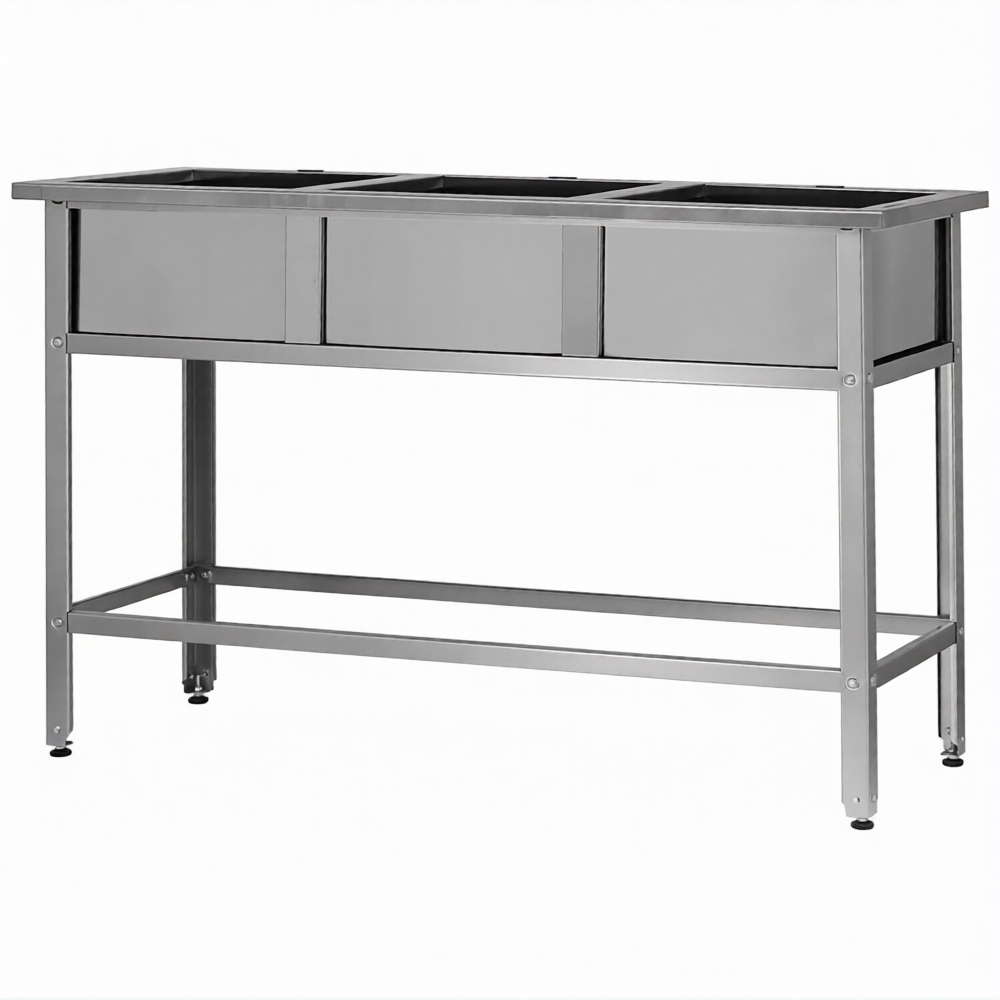 Ванна моечная ВМСн 530/3  3 м/о 430х430х300 ( полка с 2-мя отв., борт; ножка угл.)