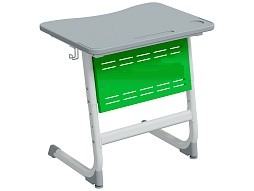 Стол 1-местный школьный 5-7 г/р "Логика" PL с наклоном столешницы 0-15° и перфорированным экраном (серый/зеленый, м/к белый)