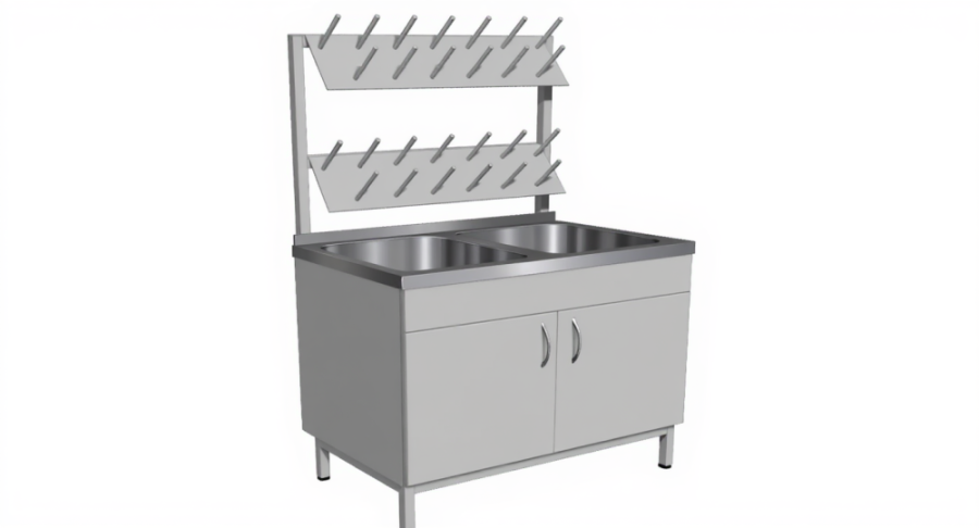 Стол-мойка СТм-102/1 «Стандарт» (корпус ЛДСП серый, каркас серый)