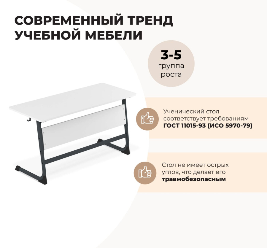 Cтол ученический берёза/антрацит  SHT-TN11/3-5